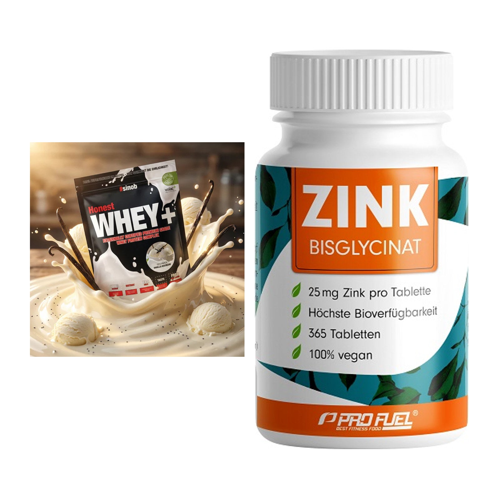 Basis-Set: Sinob Honest Whey+ + ProFuel Zink Bisclycinat – alle enthaltenen Artikel