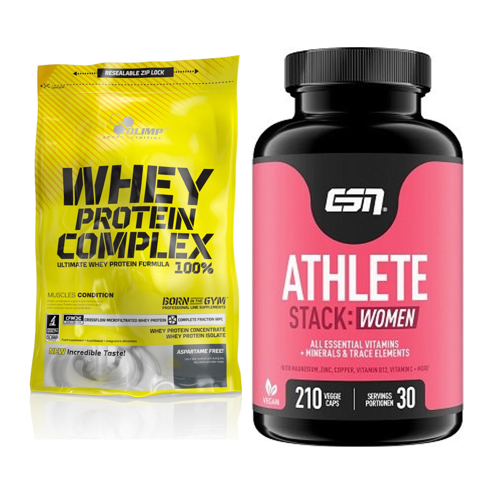 Basis-Set: Olimp Whey Protein Complex 100% + ESN Athlete Stack:WOMEN – alle enthaltenen Artikel
