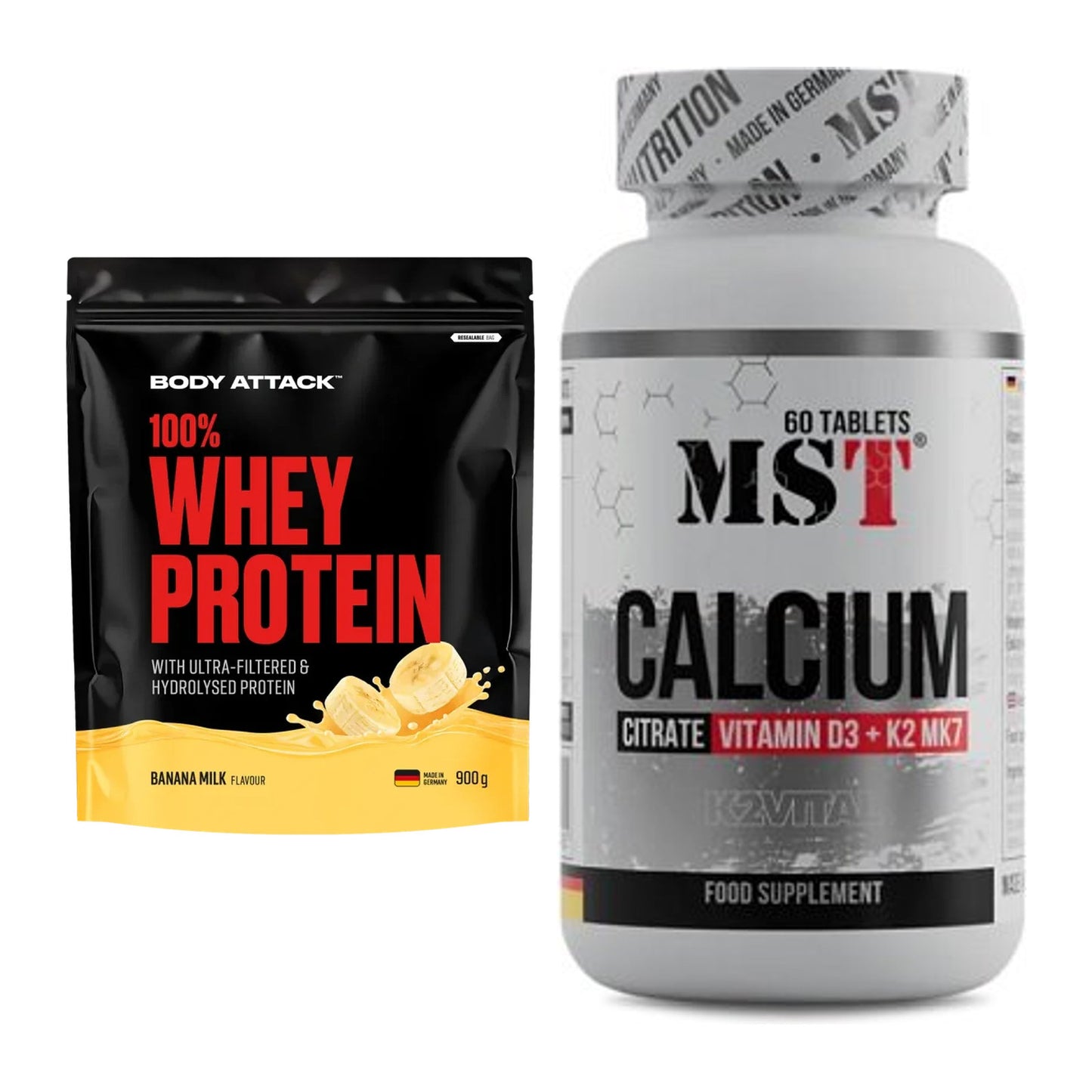 Basis-Set: Body Attack 100% Whey + MST Calcium Citrate D3 – alle enthaltenen Artikel