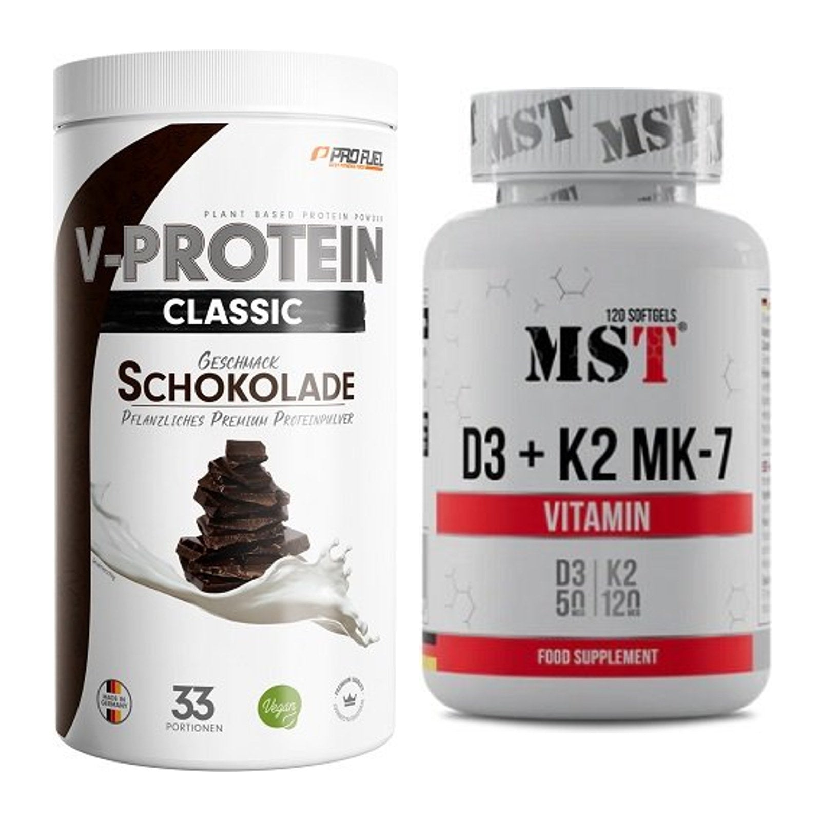Basis-Set: ProFuel VEGAN PROTEIN + MST Vitamin D3 + K2 + MK-7 – alle enthaltenen Artikel