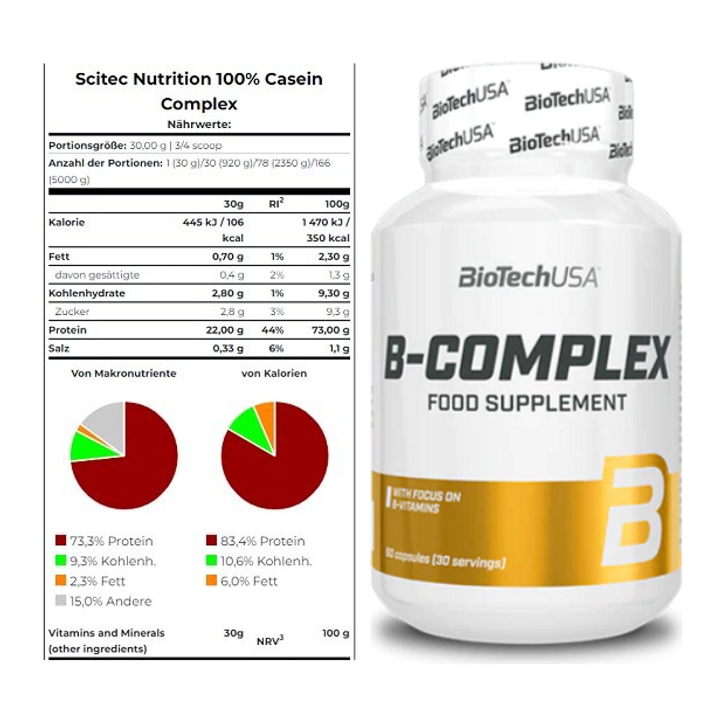 Basis-Set: Scitec Casein Complex + BioTech B Complex 60 Tabl. – alle enthaltenen Artikel