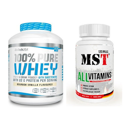 Basis-Set: BioTech 100% Pure Whey + MST All Vitamins 120 Tabl. – alle enthaltenen Artikel