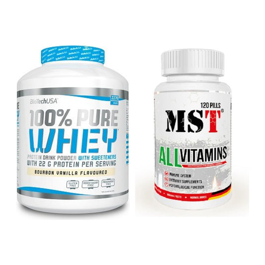 Basis-Set: BioTech 100% Pure Whey + MST All Vitamins 120 Tabl. – alle enthaltenen Artikel