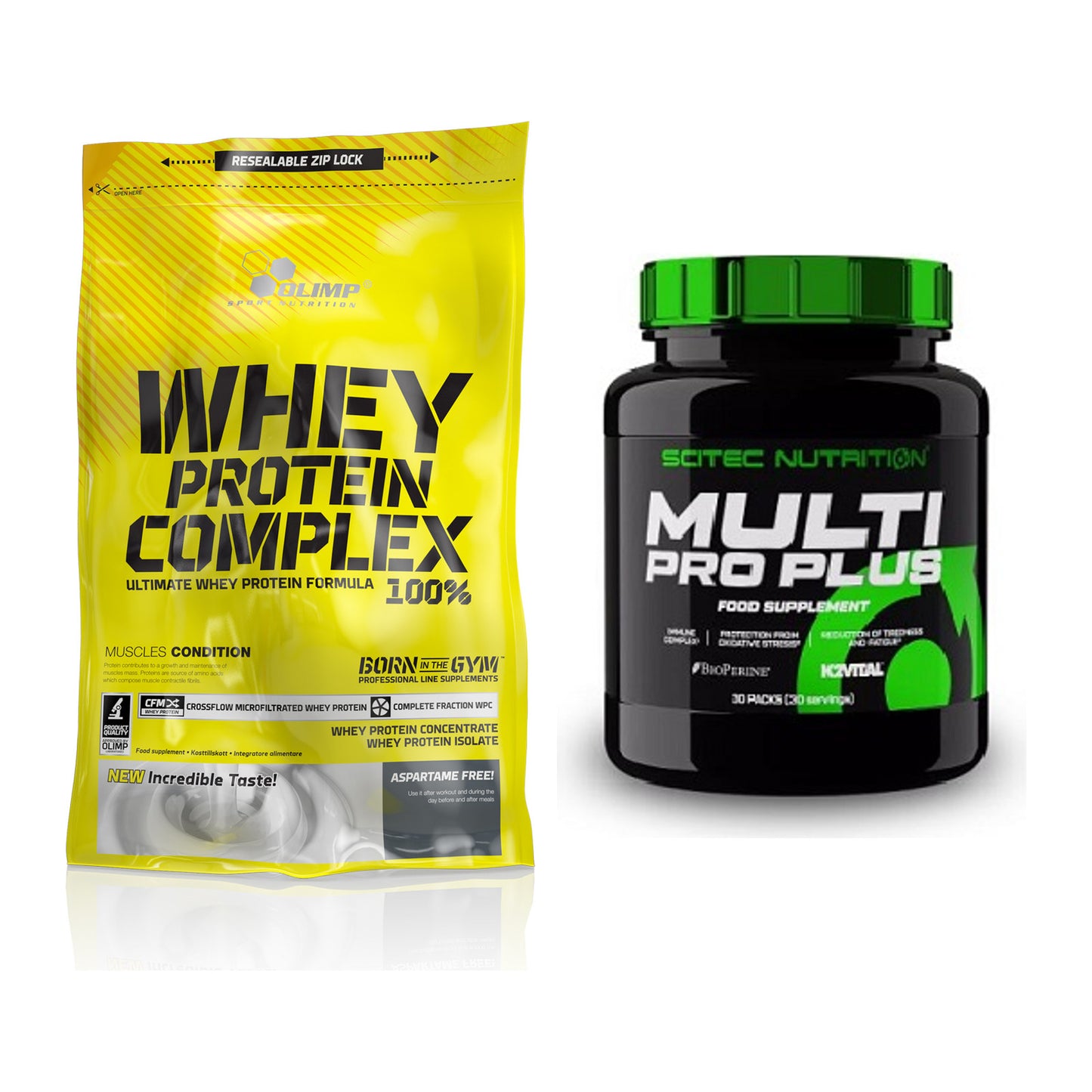 Basis-Set: Olimp Whey Protein Complex + Scitec Multi Pro Plus 30 – alle enthaltenen Artikel