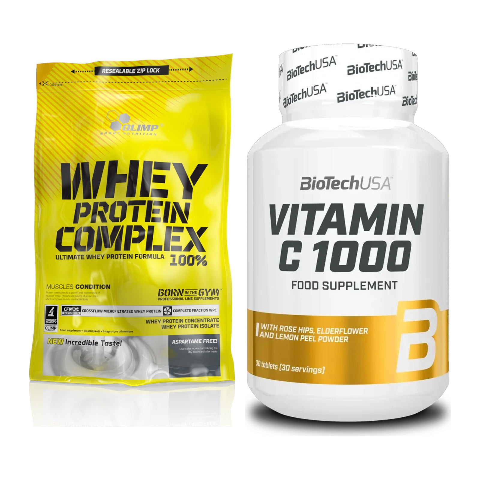 Basis-Set: Olimp Whey Protein Complex + BioTech Vitamin C 1000 30 – alle enthaltenen Artikel