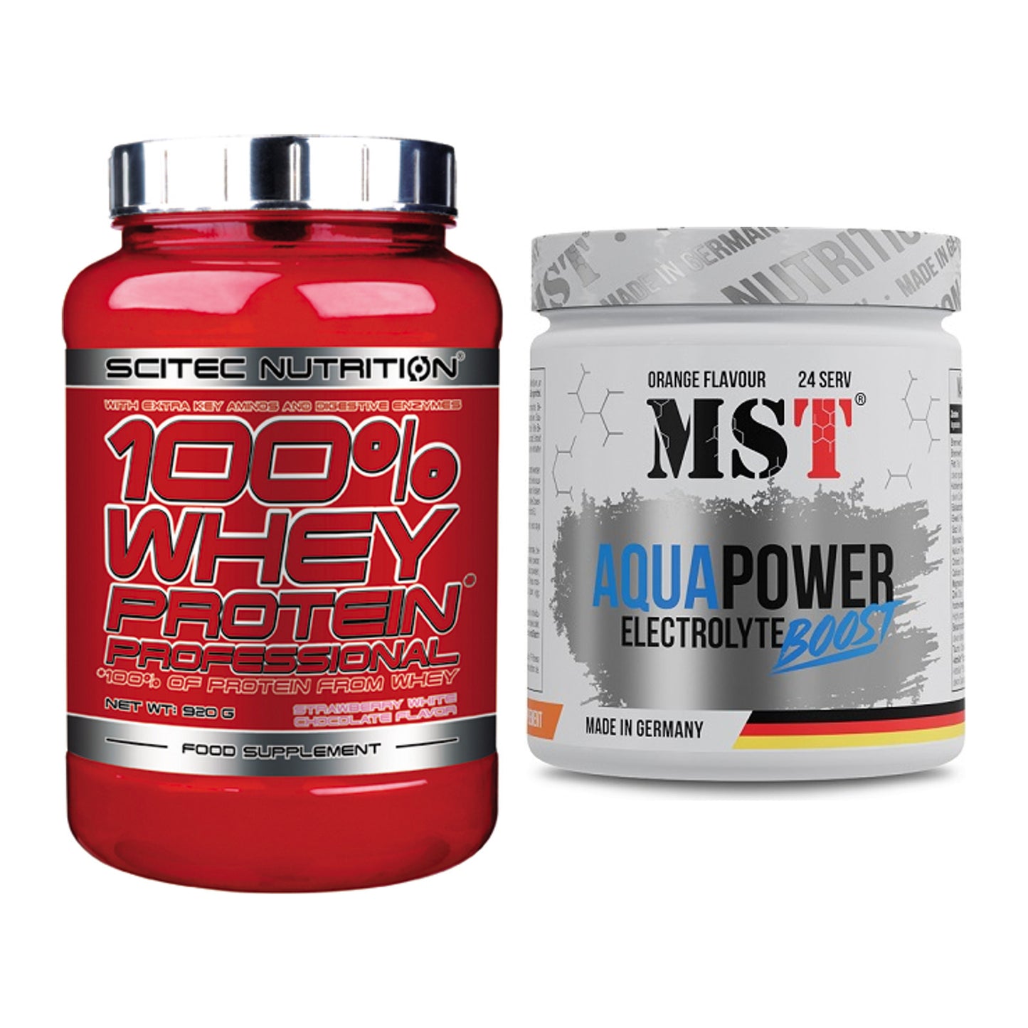 Basis-Set: Scitec 100% Whey + MST Aqua Power Electrolyte – alle enthaltenen Artikel