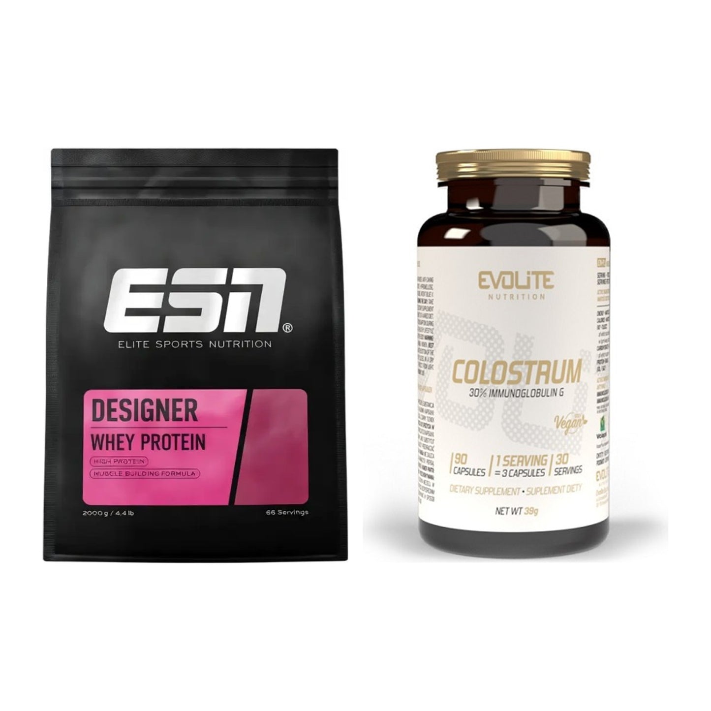 Basis-Set: ESN Designer Whey + Evolite Nutrition Colostrum 30% – alle enthaltenen Artikel