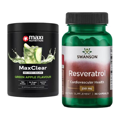 Basis-Set: MaxiNutrition MaxClear 100% Clear + Swanson Resveratrol – alle enthaltenen Artikel