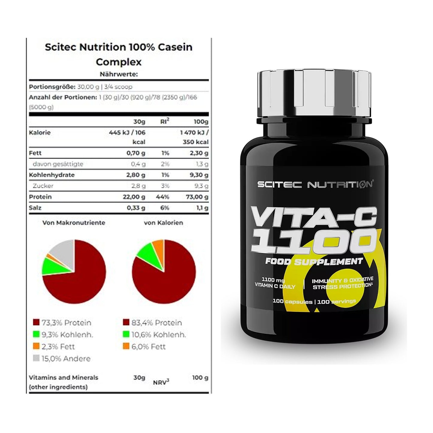 Basis-Set: Scitec Casein Complex + Scitec Vitamin C 1100 – alle enthaltenen Artikel