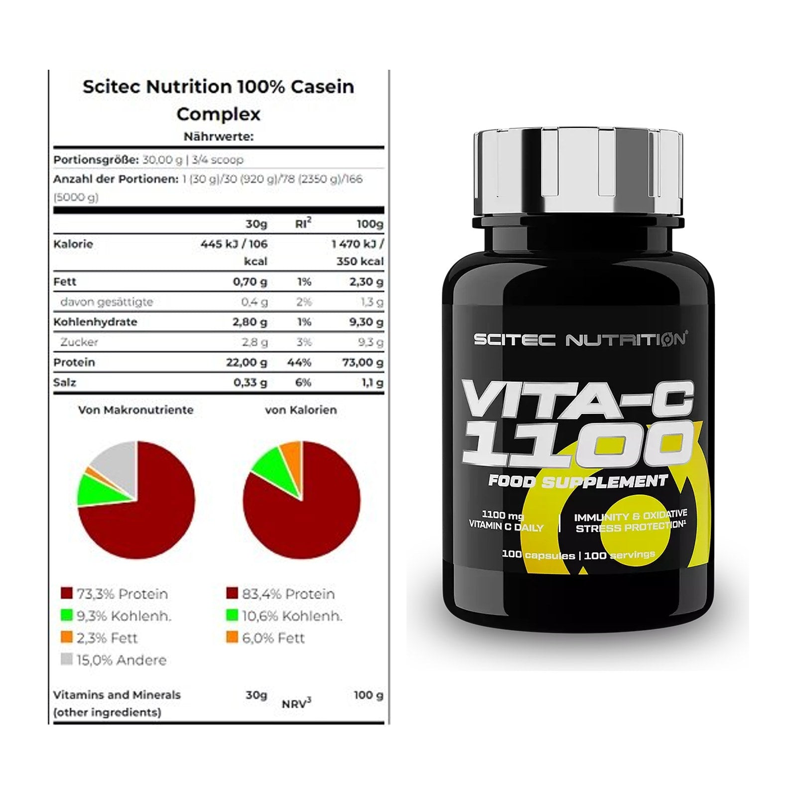 Basis-Set: Scitec Casein Complex + Scitec Vitamin C 1100 – alle enthaltenen Artikel
