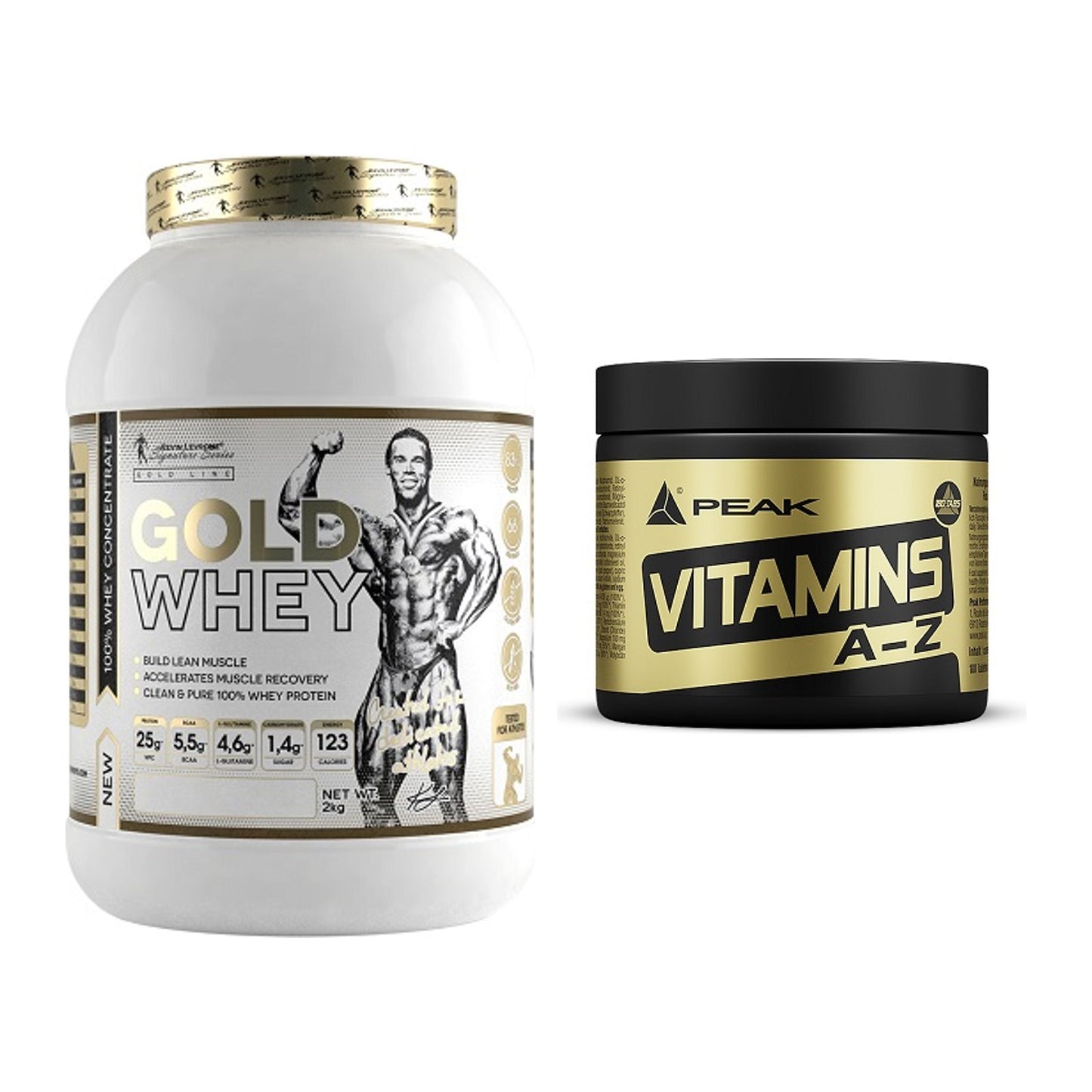 Basis-Set: Kevin Levrone Gold Whey + Peak Vitamin A-Z 180 Tabl. – alle enthaltenen Artikel