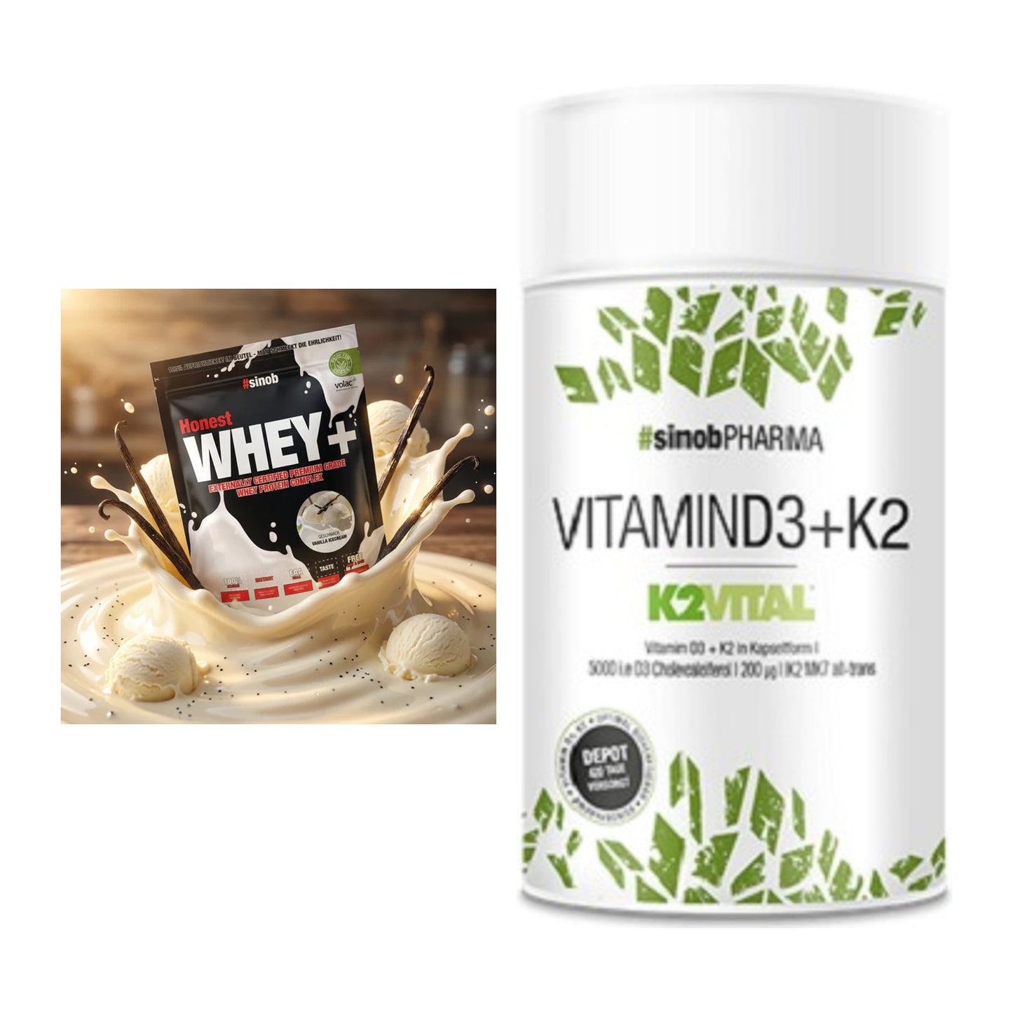 Basis-Set: Sinob Honest Whey+ + Sinob Vitamin D3 + K2 – alle enthaltenen Artikel