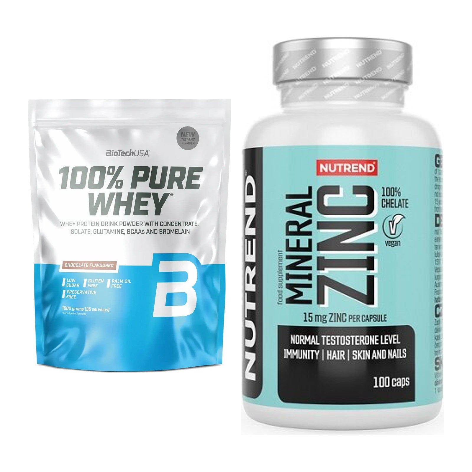 Basis-Set: BioTech 100% Pure Whey + Nutrend Zinc Chelate 15mg – alle enthaltenen Artikel