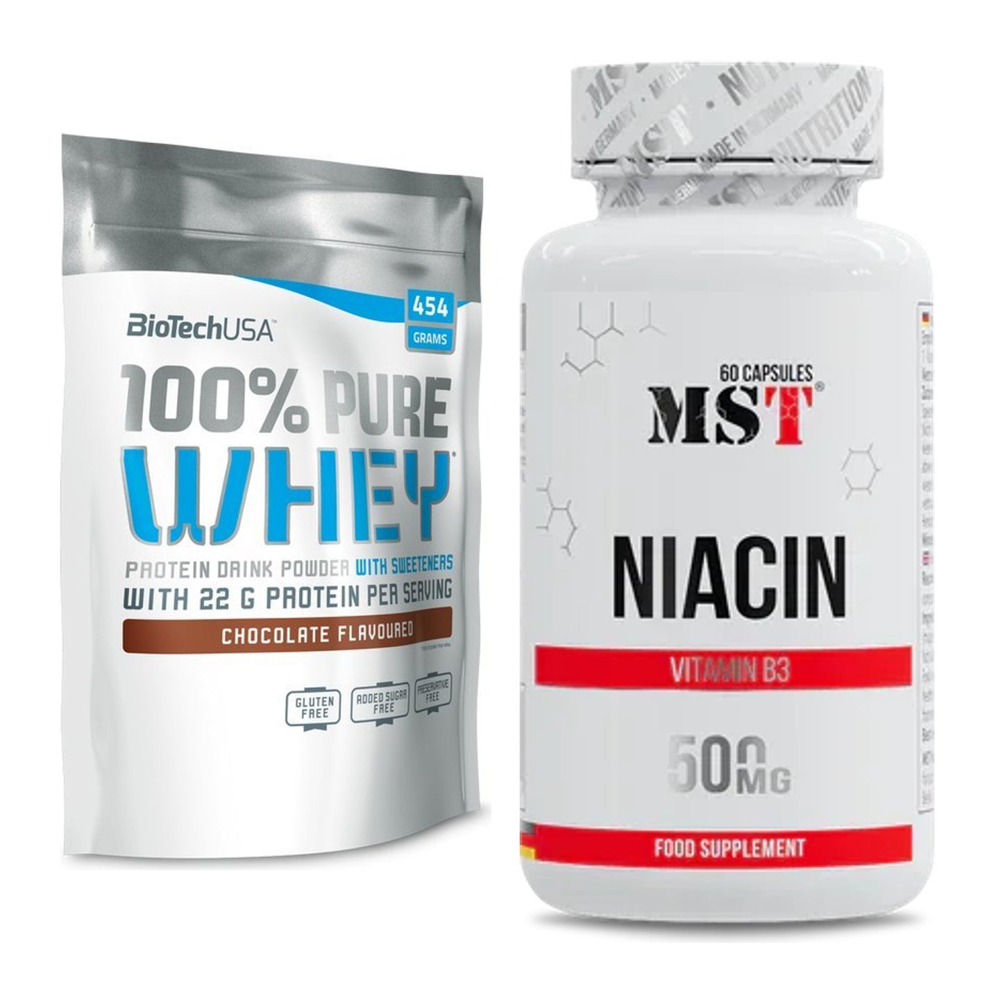 Basis-Set: BioTech 100% Pure Whey + MST Niacin – alle enthaltenen Artikel