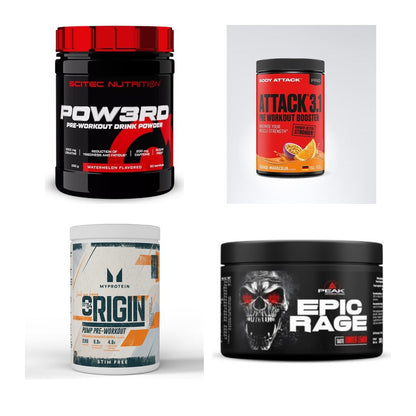 Booster-Probierset: Scitec Pow3rd + Body Attack Pre + 2 weitere – alle enthaltenen Artikel