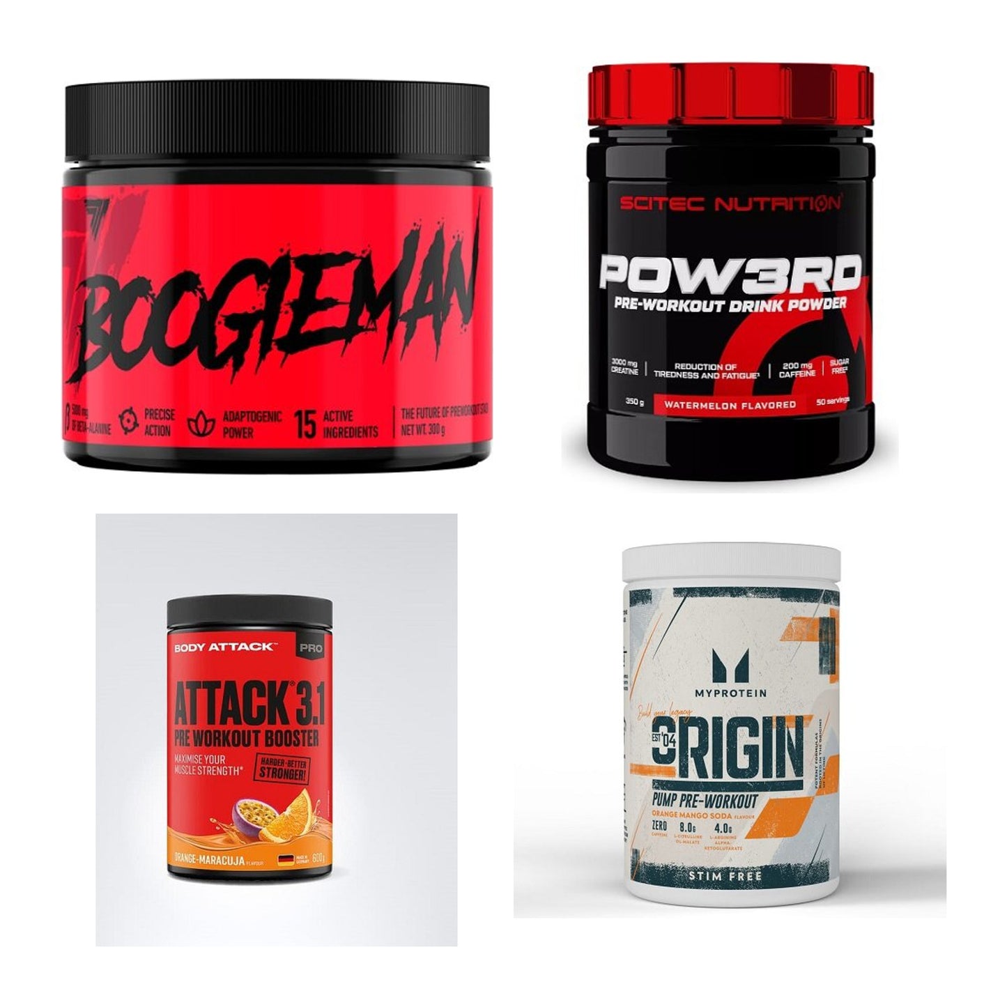 Booster-Probierset: Trec Nutrition + Scitec Pow3rd + 2 weitere – alle enthaltenen Artikel
