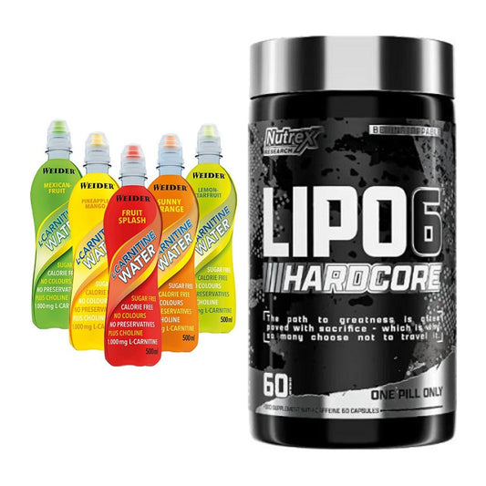Cardio-Duo: Weider L-Carnitine WATER + Nutrex Lipo 6 Hardcore – alle enthaltenen Artikel