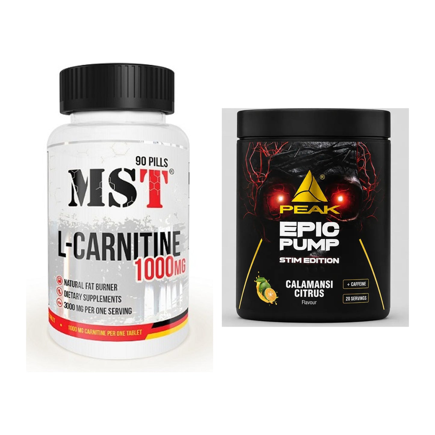 Cardio-Duo: MST L-Carnitine 1000 (90 + Peak Epic Pump Stim Edition – alle enthaltenen Artikel