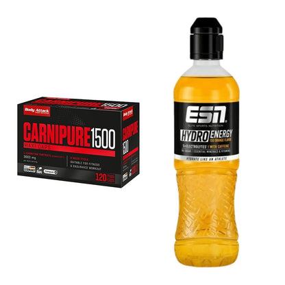 Cardio-Duo: Body Attack Carnipure 1500 + ESN HydroEnergy (Elektrolyte) – alle enthaltenen Artikel