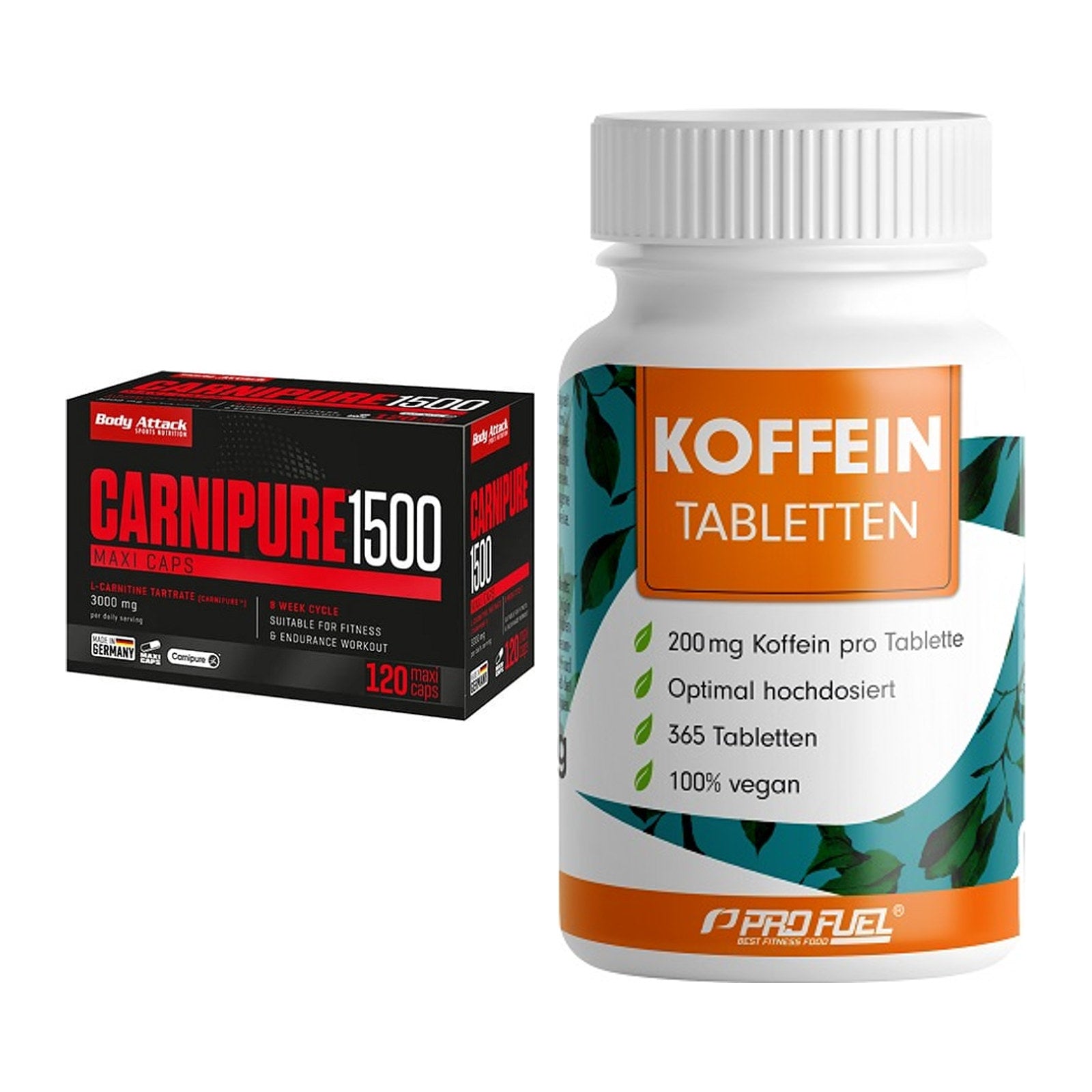 Cardio-Duo: Body Attack Carnipure 1500 + ProFuel Koffein (200mg) – alle enthaltenen Artikel