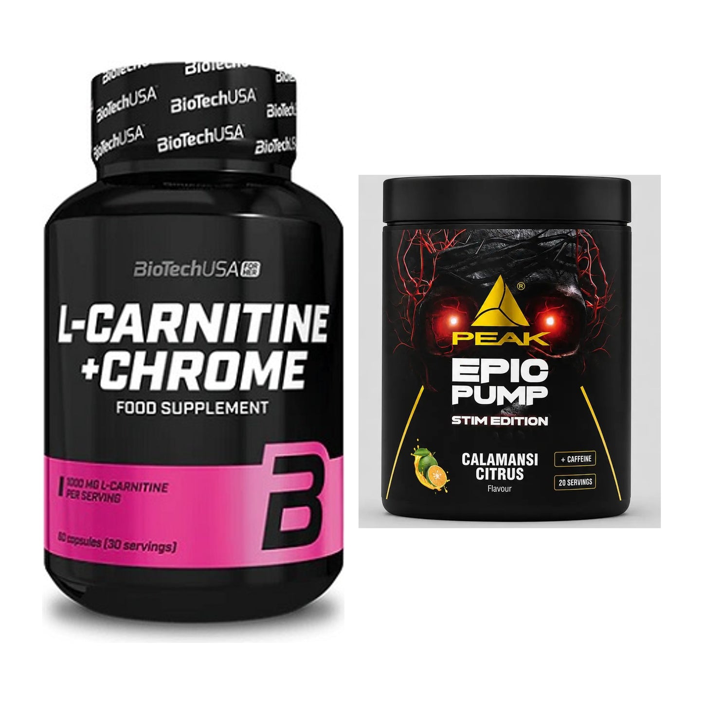 Cardio-Duo: BioTech L-Carnitine + Chrome + Peak Epic Pump Stim Edition – alle enthaltenen Artikel