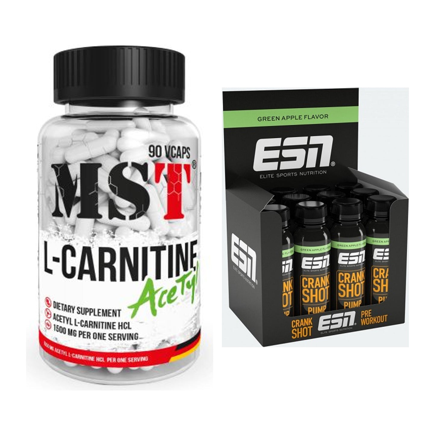 Cardio-Duo: MST L-Carnitine Acetyle + ESN Crank Pump Shot – alle enthaltenen Artikel