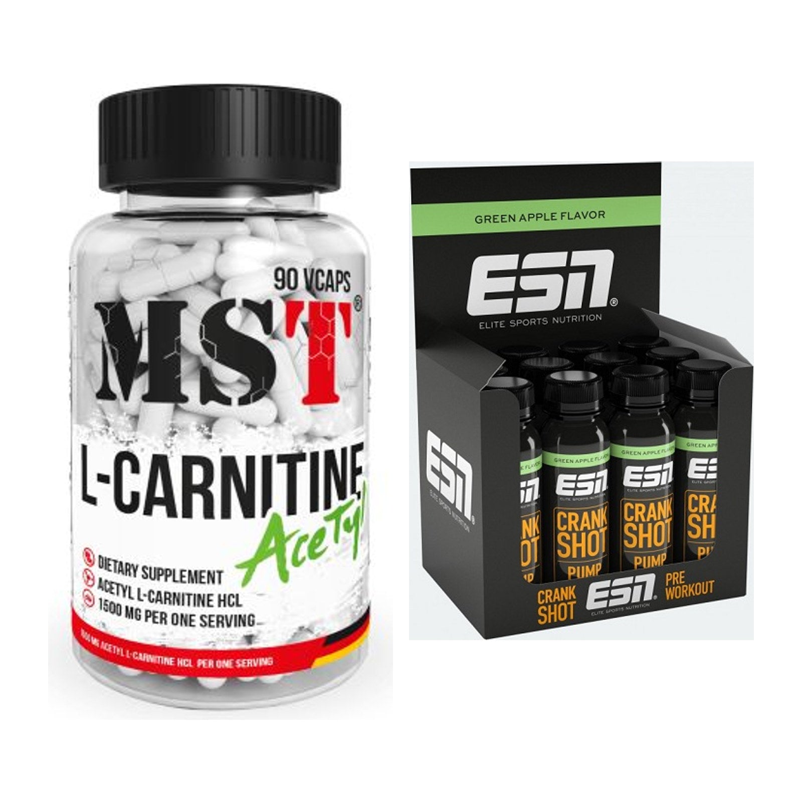 Cardio-Duo: MST L-Carnitine Acetyle + ESN Crank Pump Shot – alle enthaltenen Artikel