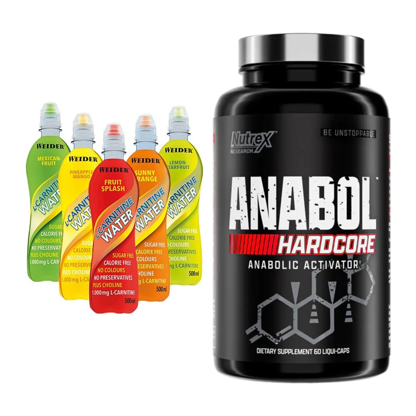 Cardio-Duo: Weider L-Carnitine WATER + Nutrex Anabol Hardcore – alle enthaltenen Artikel