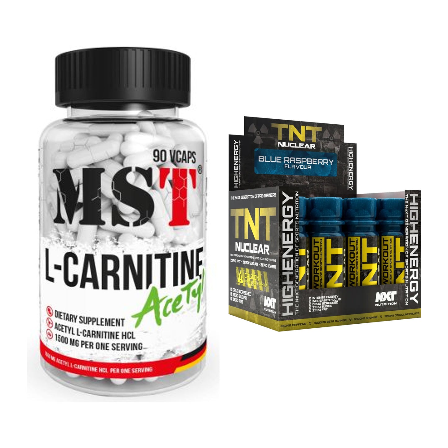 Cardio-Duo: MST L-Carnitine Acetyle + NXT Nutrition TNT Nuclear Shots – alle enthaltenen Artikel