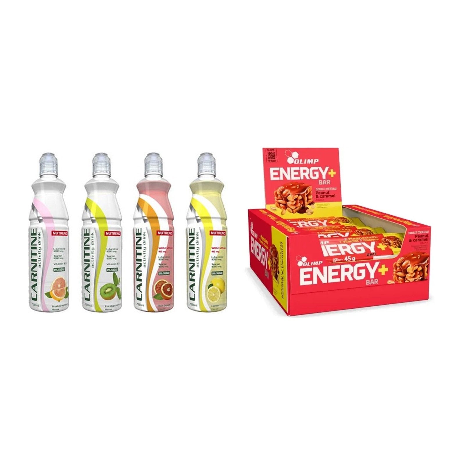 Cardio-Duo: Nutrend Activity L-Carnitine Drink + Olimp Energy+ Bar – alle enthaltenen Artikel