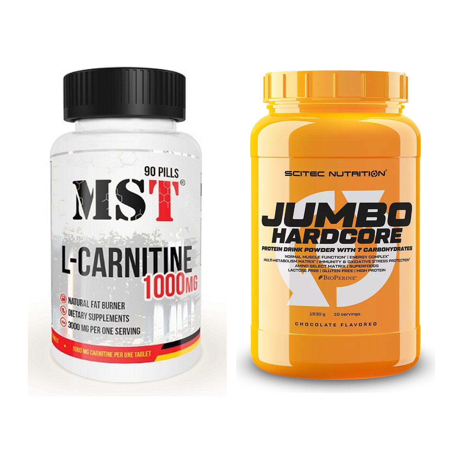 Cardio-Duo: MST L-Carnitine 1000 (90 + Scitec Jumbo Hardcore1530g – alle enthaltenen Artikel