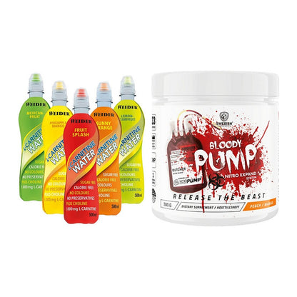 Cardio-Duo: Weider L-Carnitine WATER + Swedish Supplements Bloody Pump – alle enthaltenen Artikel