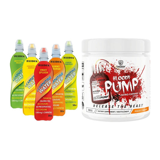 Cardio-Duo: Weider L-Carnitine WATER + Swedish Supplements Bloody Pump – alle enthaltenen Artikel
