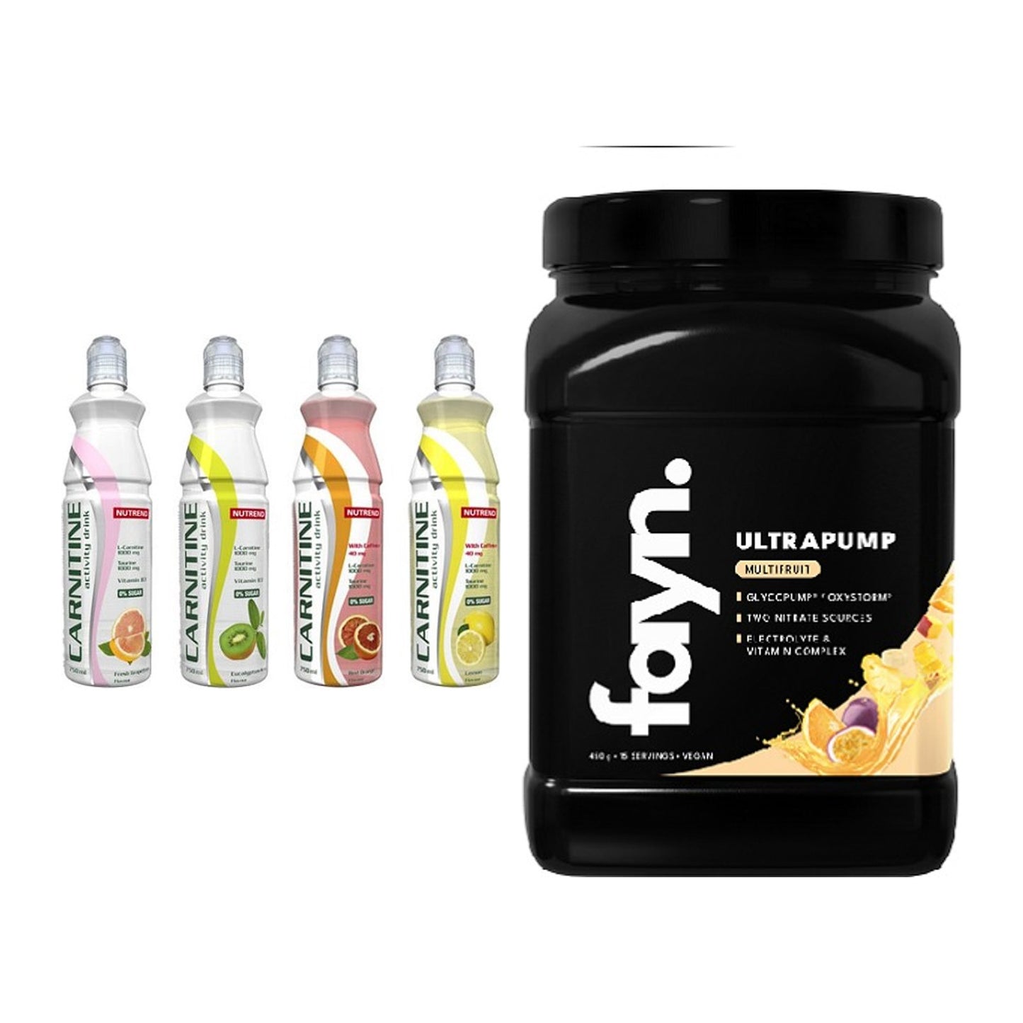 Cardio-Duo: Nutrend Activity L-Carnitine Drink + Fayn. Ultrapump – alle enthaltenen Artikel