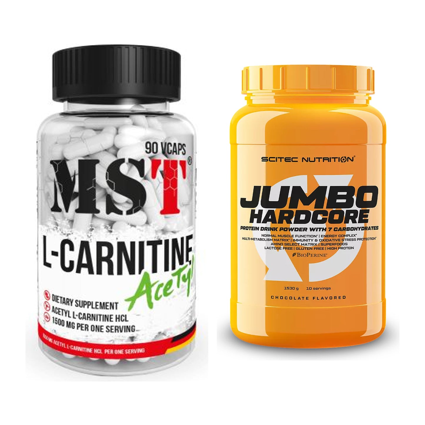 Cardio-Duo: MST L-Carnitine Acetyle + Scitec Jumbo Hardcore1530g – alle enthaltenen Artikel