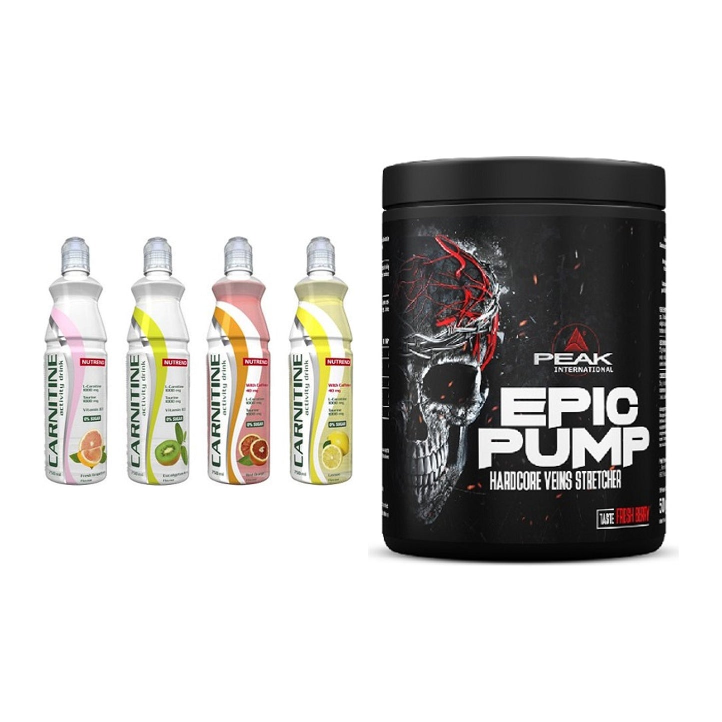 Cardio-Duo: Nutrend Activity L-Carnitine Drink + Peak EPIC Pump – alle enthaltenen Artikel