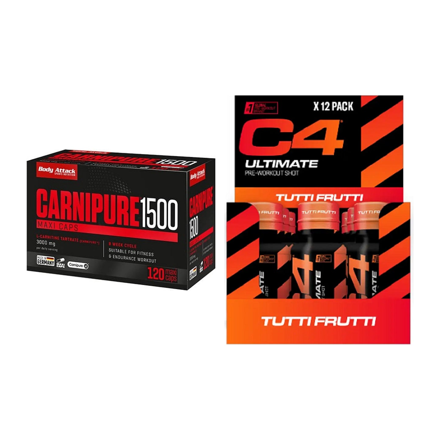 Cardio-Duo: Body Attack Carnipure 1500 + Cellucor C4 Ultimate – alle enthaltenen Artikel