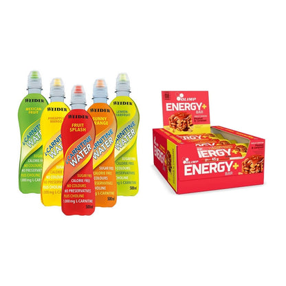 Cardio-Duo: Weider L-Carnitine WATER + Olimp Energy+ Bar – alle enthaltenen Artikel
