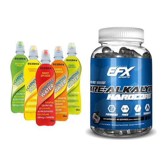 Cardio-Duo: Weider L-Carnitine WATER + EFX Kre-Alkalyn Hardcore – alle enthaltenen Artikel