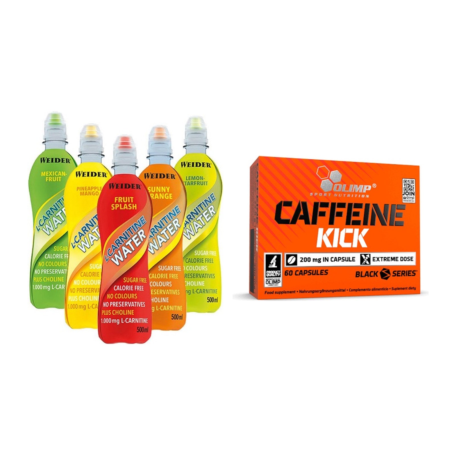 Cardio-Duo: Weider L-Carnitine WATER + Olimp Caffeine Kick – alle enthaltenen Artikel