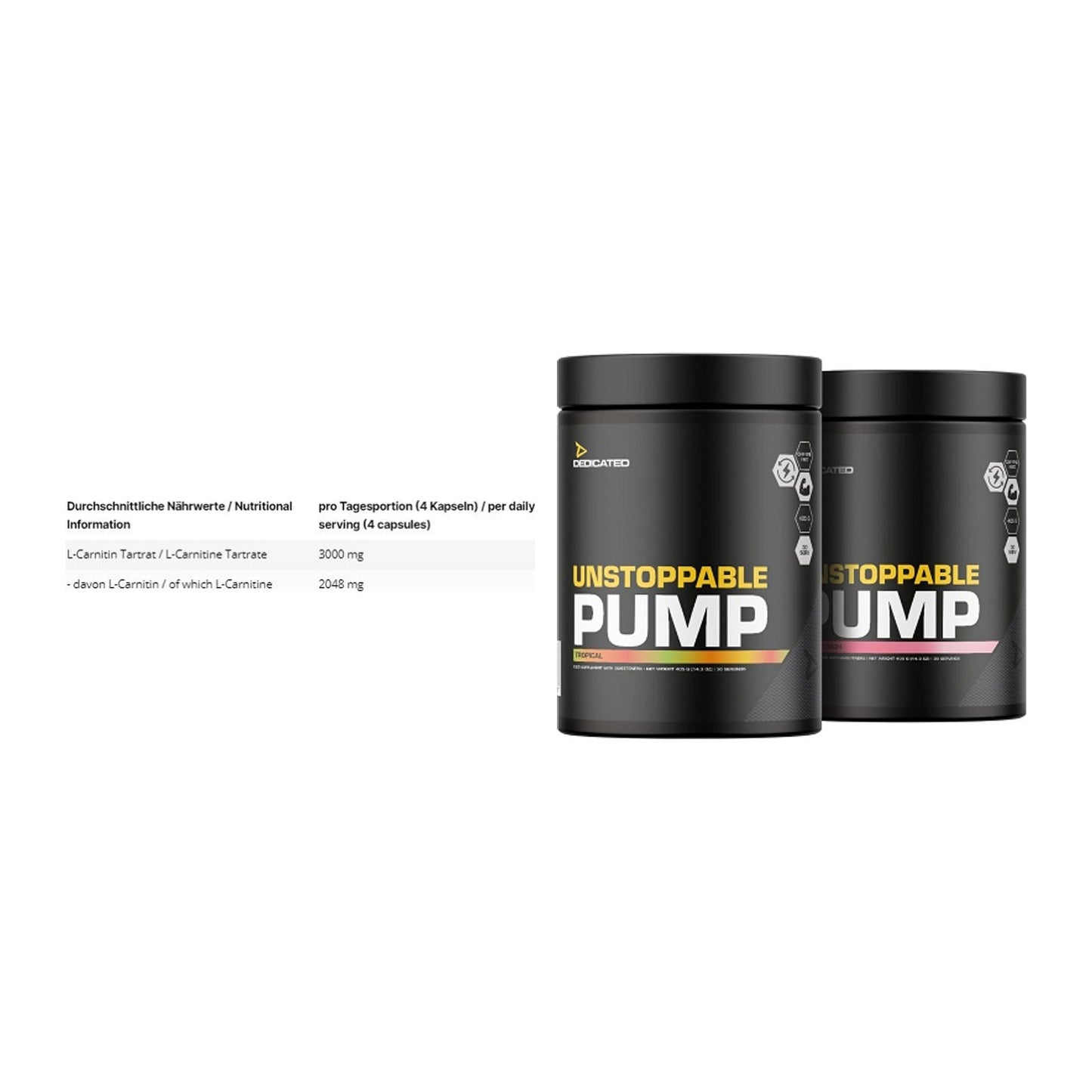 Cardio-Duo: INLEAD L-Carnitine Tartrate + Dedicated Unstoppable Pump – alle enthaltenen Artikel