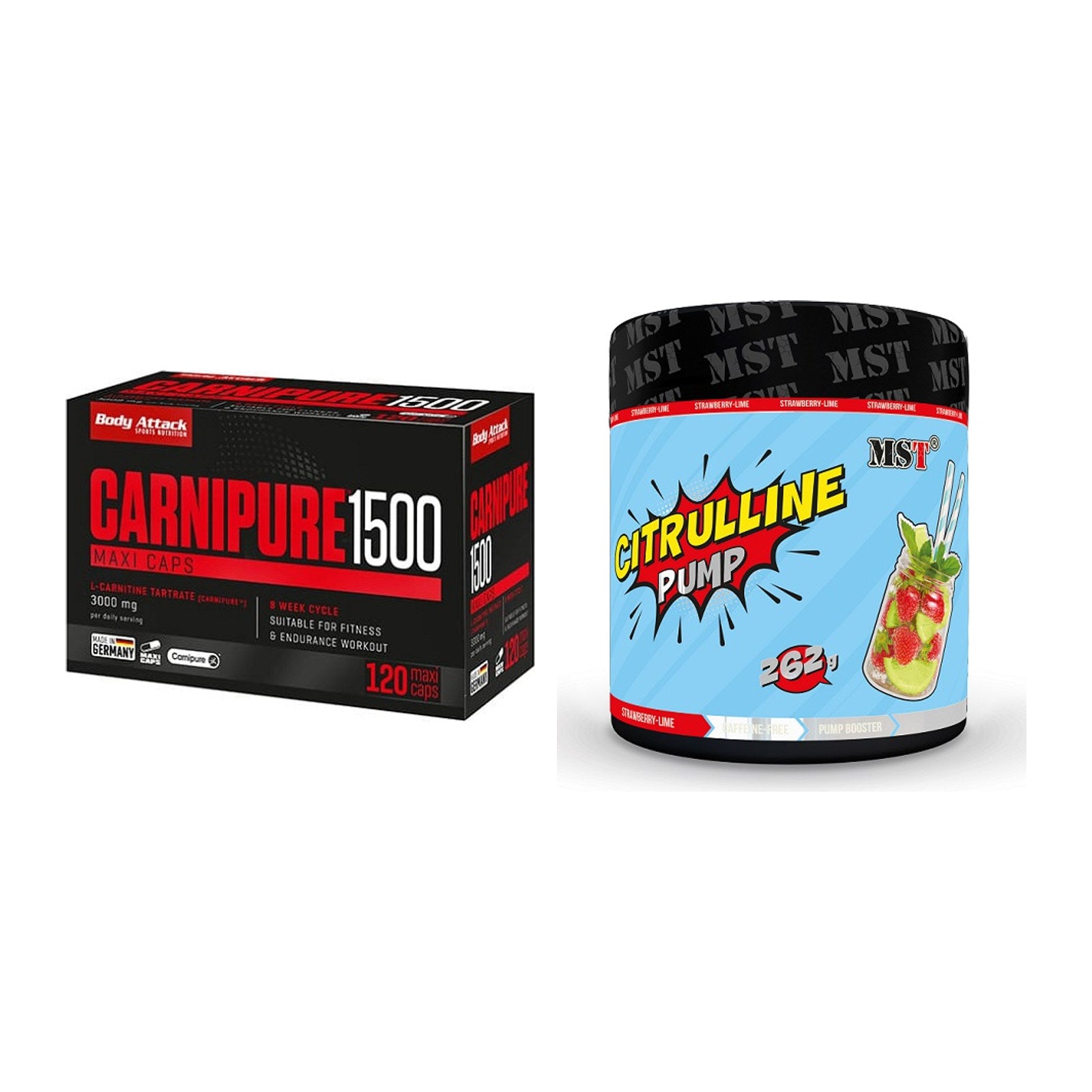 Cardio-Duo: Body Attack Carnipure 1500 + MST Citrulline Pump – alle enthaltenen Artikel