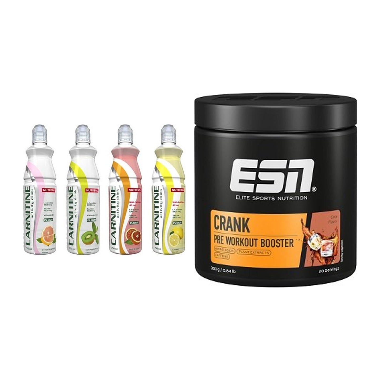 Cardio-Duo: Nutrend Activity L-Carnitine Drink + ESN Crank Booster – alle enthaltenen Artikel