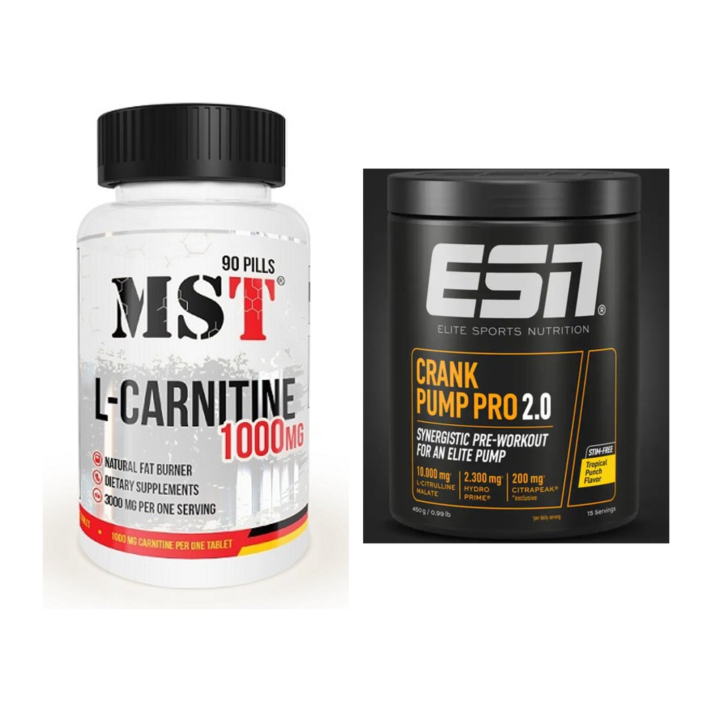 Cardio-Duo: MST L-Carnitine 1000 (90 Tabl.) + ESN Crank Pump Pro 2.0 – alle enthaltenen Artikel