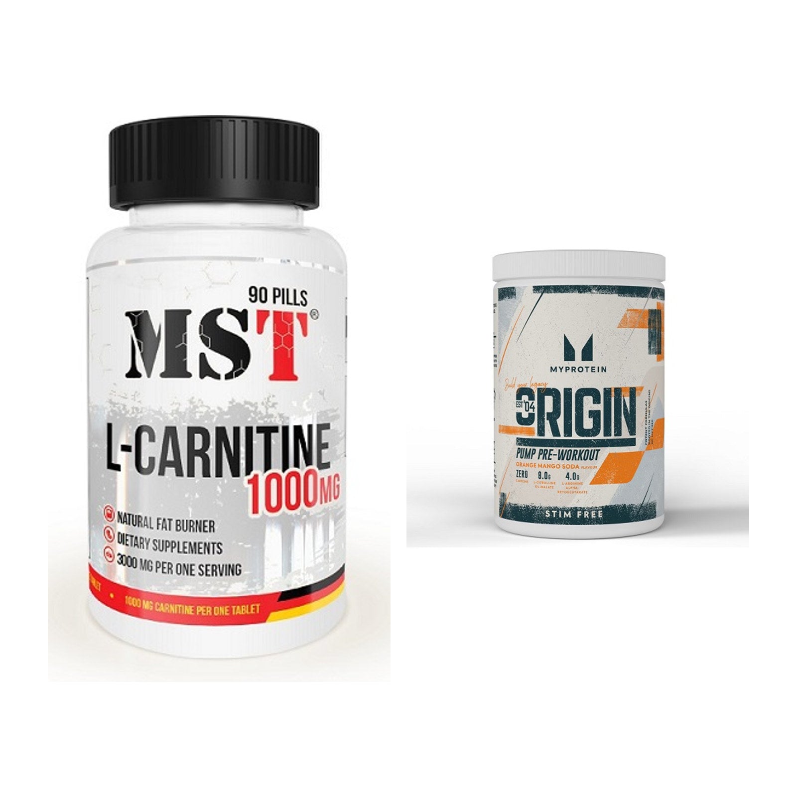 Cardio-Duo: MST L-Carnitine 1000 (90 + MyProtein Origin Pump – alle enthaltenen Artikel