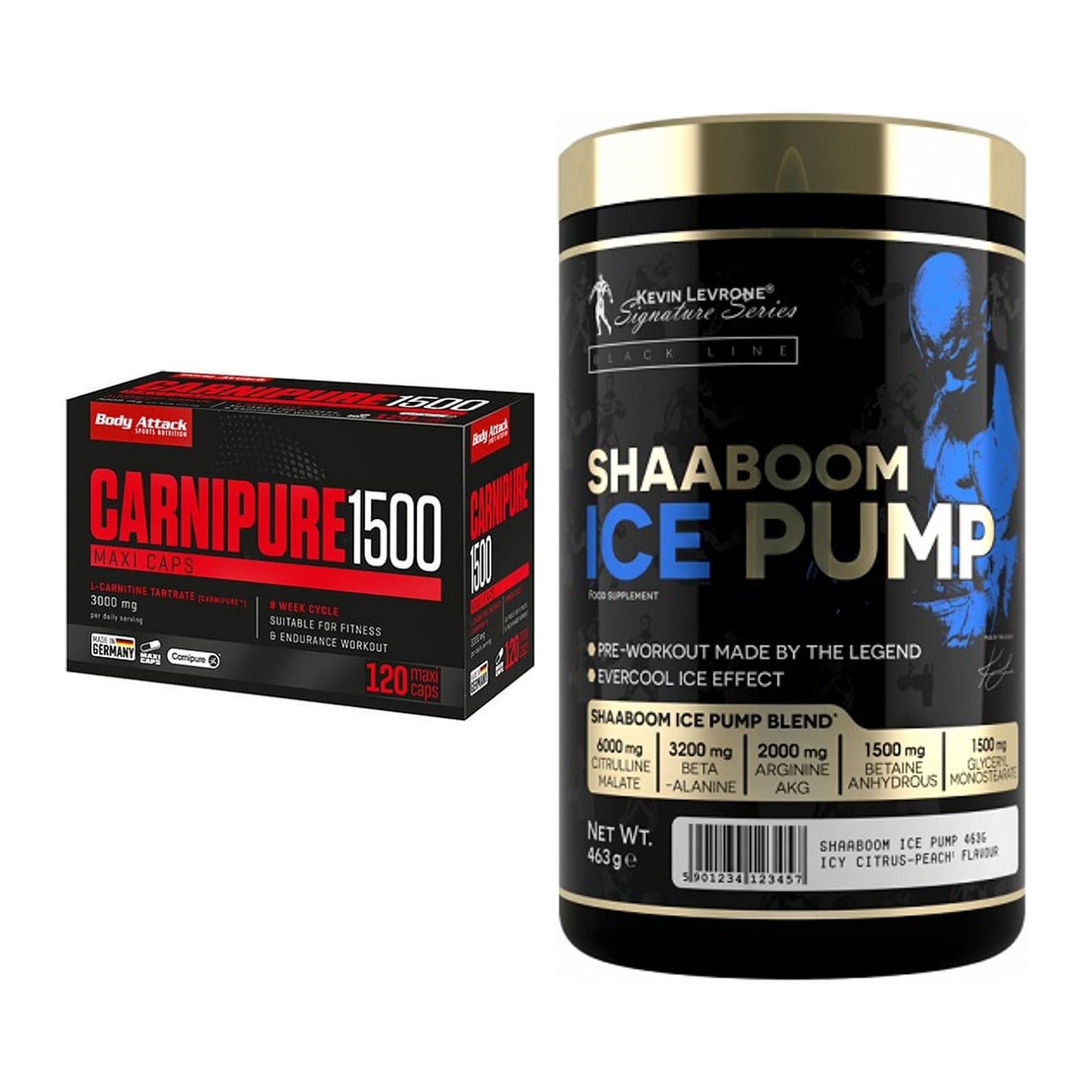 Cardio-Duo: Body Attack Carnipure 1500 + Kevin Levrone Shaaboom Ice – alle enthaltenen Artikel