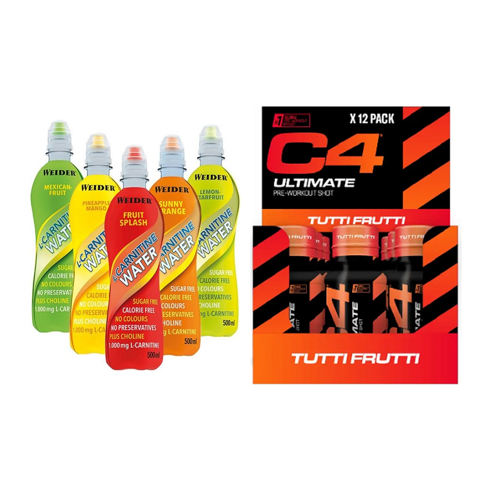 Cardio-Duo: Weider L-Carnitine WATER + Cellucor C4 Ultimate – alle enthaltenen Artikel