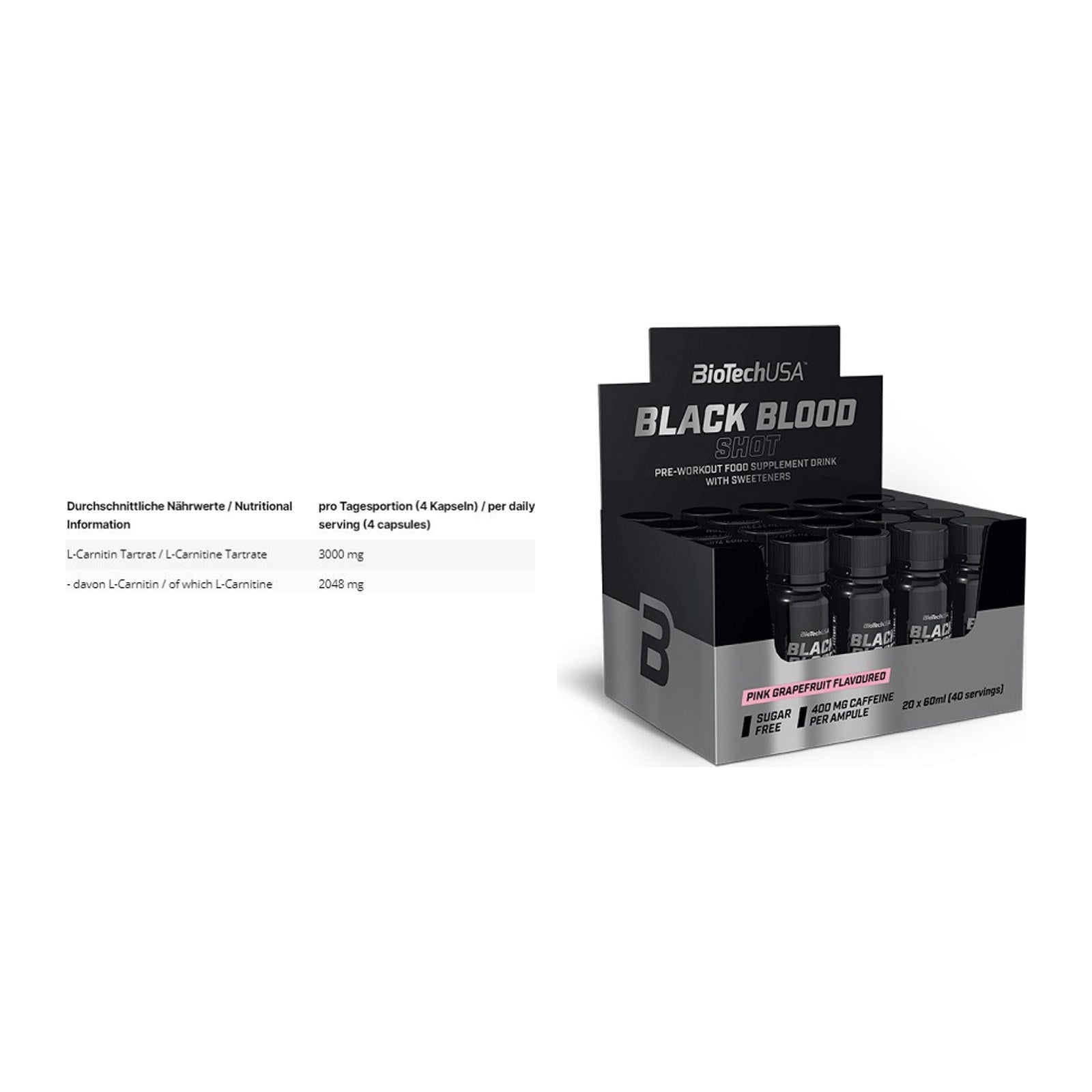 Cardio-Duo: INLEAD L-Carnitine Tartrate + BioTech Black Blood Shot – alle enthaltenen Artikel