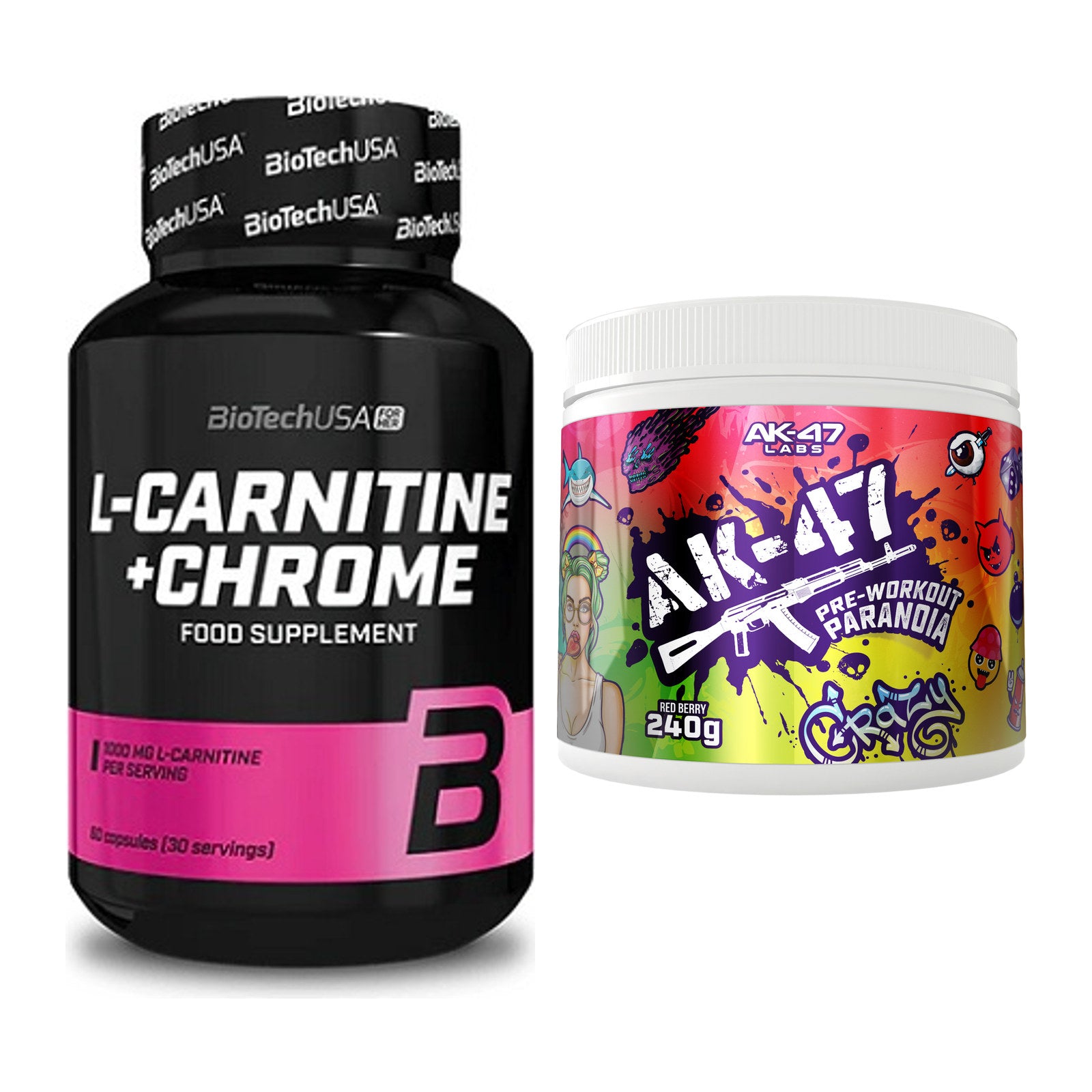 Cardio-Duo: BioTech L-Carnitine + AK47 Labs Pre-Workout – alle enthaltenen Artikel