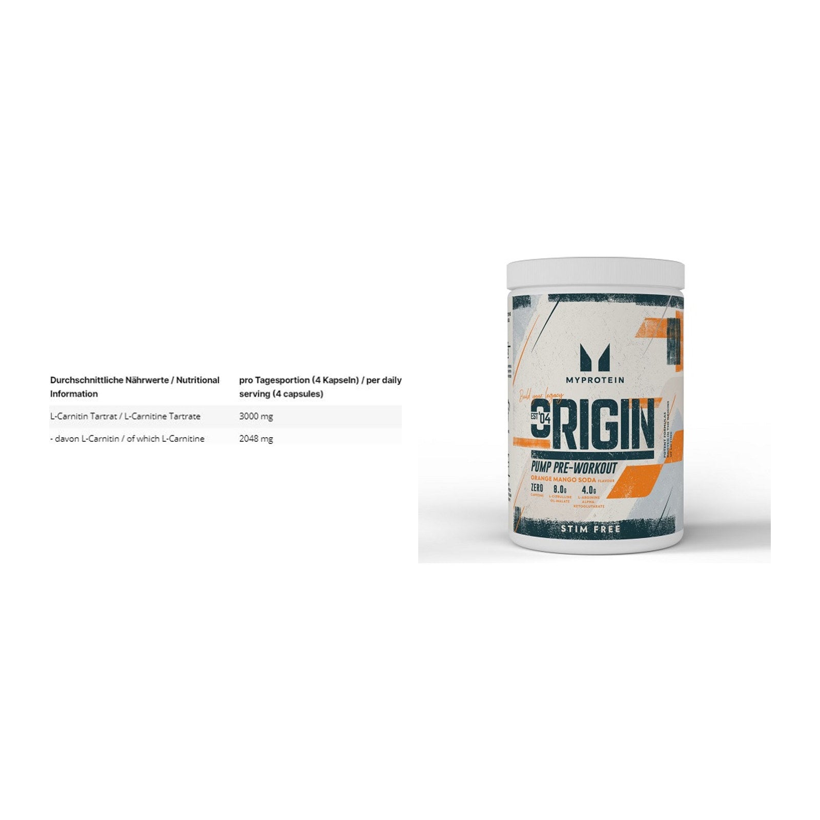 Cardio-Duo: INLEAD L-Carnitine Tartrate + MyProtein Origin Pump – alle enthaltenen Artikel